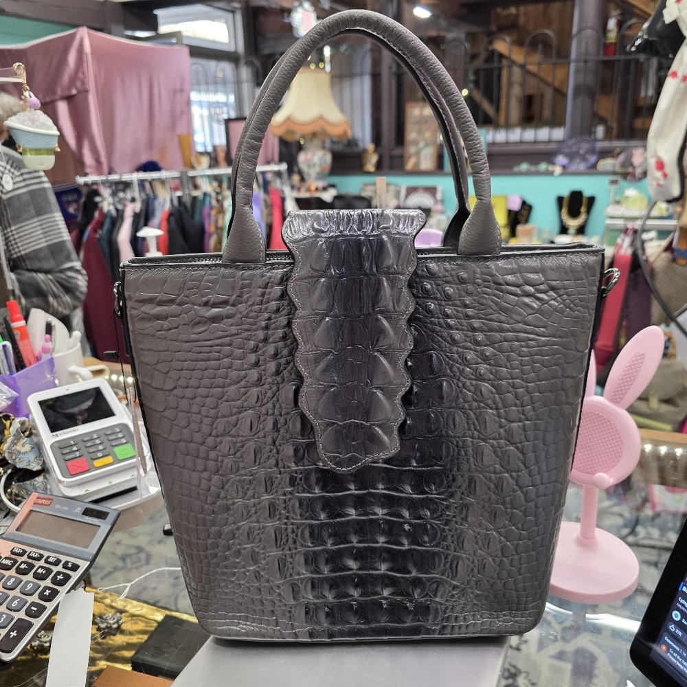 Real Leather Croc Embossed Purse Bag - Picture 11 of 12